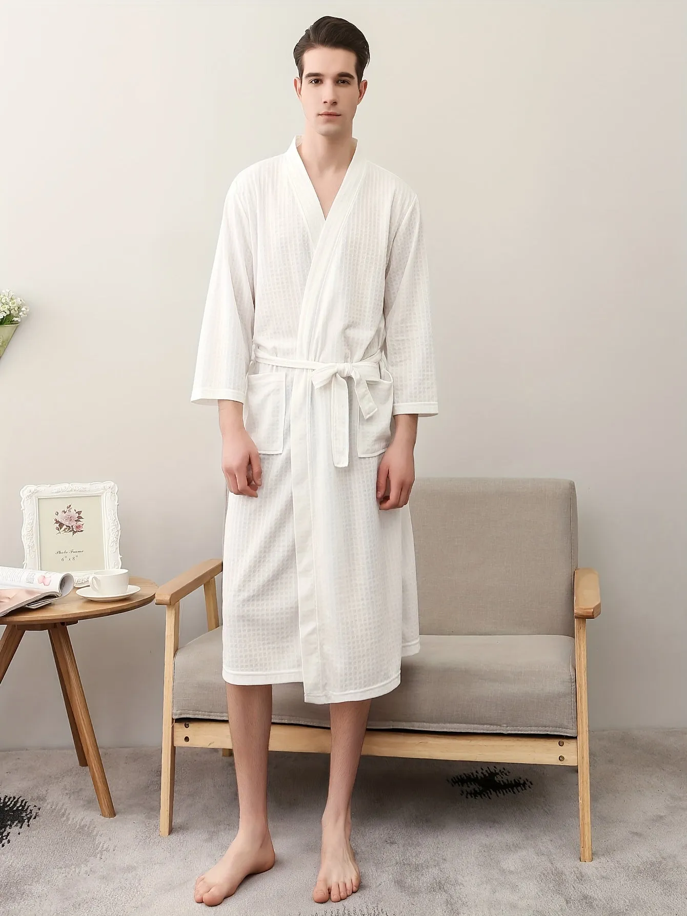 1 Pair Mens Ultra-Soft Fleece Robe - Comfy Solid One-Piece Kimono Night-Robe with Pockets, Warm and Cozy After Bath Wear, Ideal for Lounging Around the House