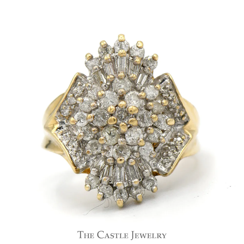 1/2cttw Baguette and Round Diamond Cluster Ring in 10k Yellow Gold