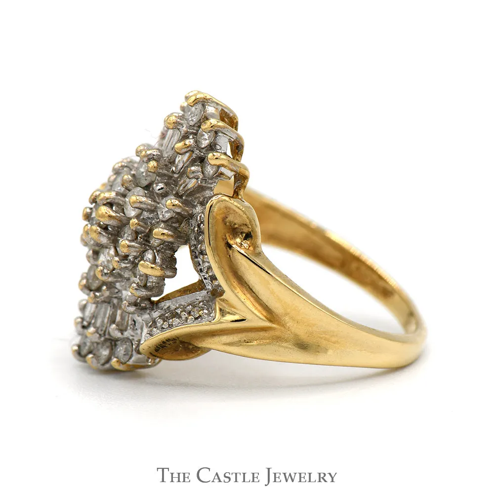 1/2cttw Baguette and Round Diamond Cluster Ring in 10k Yellow Gold