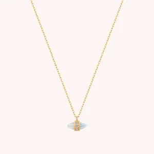 14K Solid Gold Opal Marquise Diamond Necklace