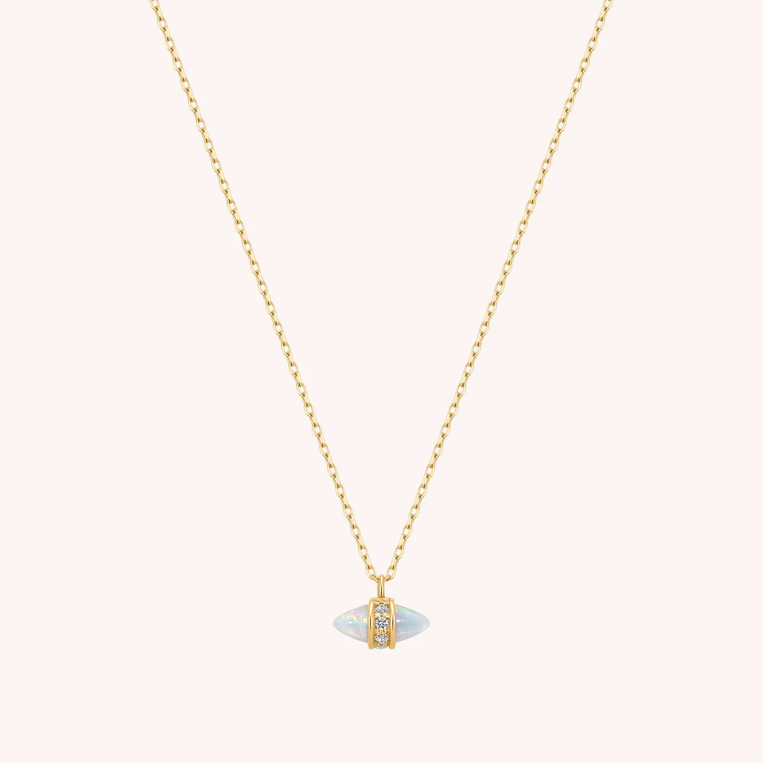 14K Solid Gold Opal Marquise Diamond Necklace