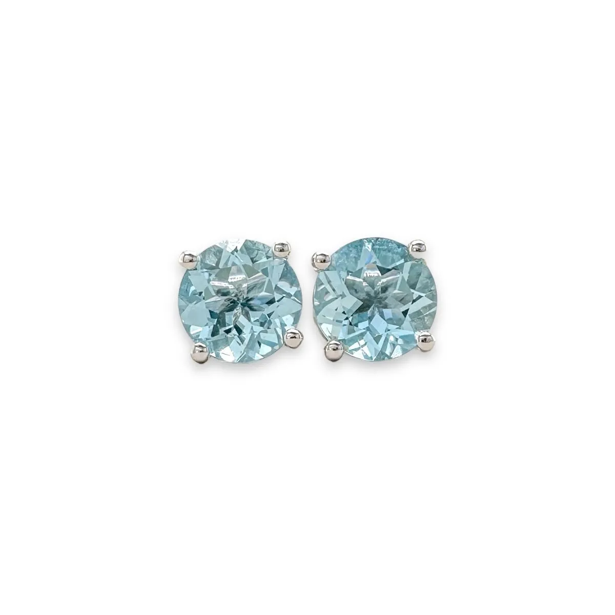 14K W Gold 1.39ctw 6mm Round Aquamarine Stud Earrings