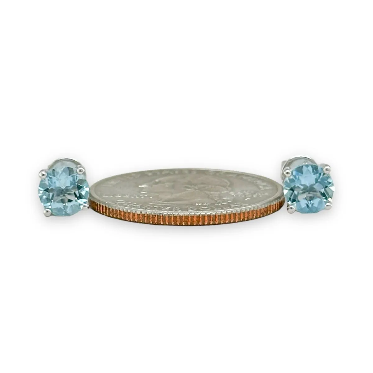 14K W Gold 1.39ctw 6mm Round Aquamarine Stud Earrings