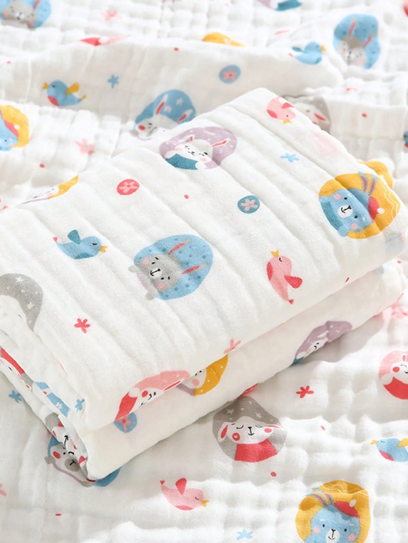 1pc 4-layer Small Size Cartoon Baby Bath Towel And Blanket Set (0-1 Year Old), Highly Absorbent, Soft, Skin-friendly, Suitable For Four Seasons, Can Be Used As Sleep Cover And Outdoor Blanket