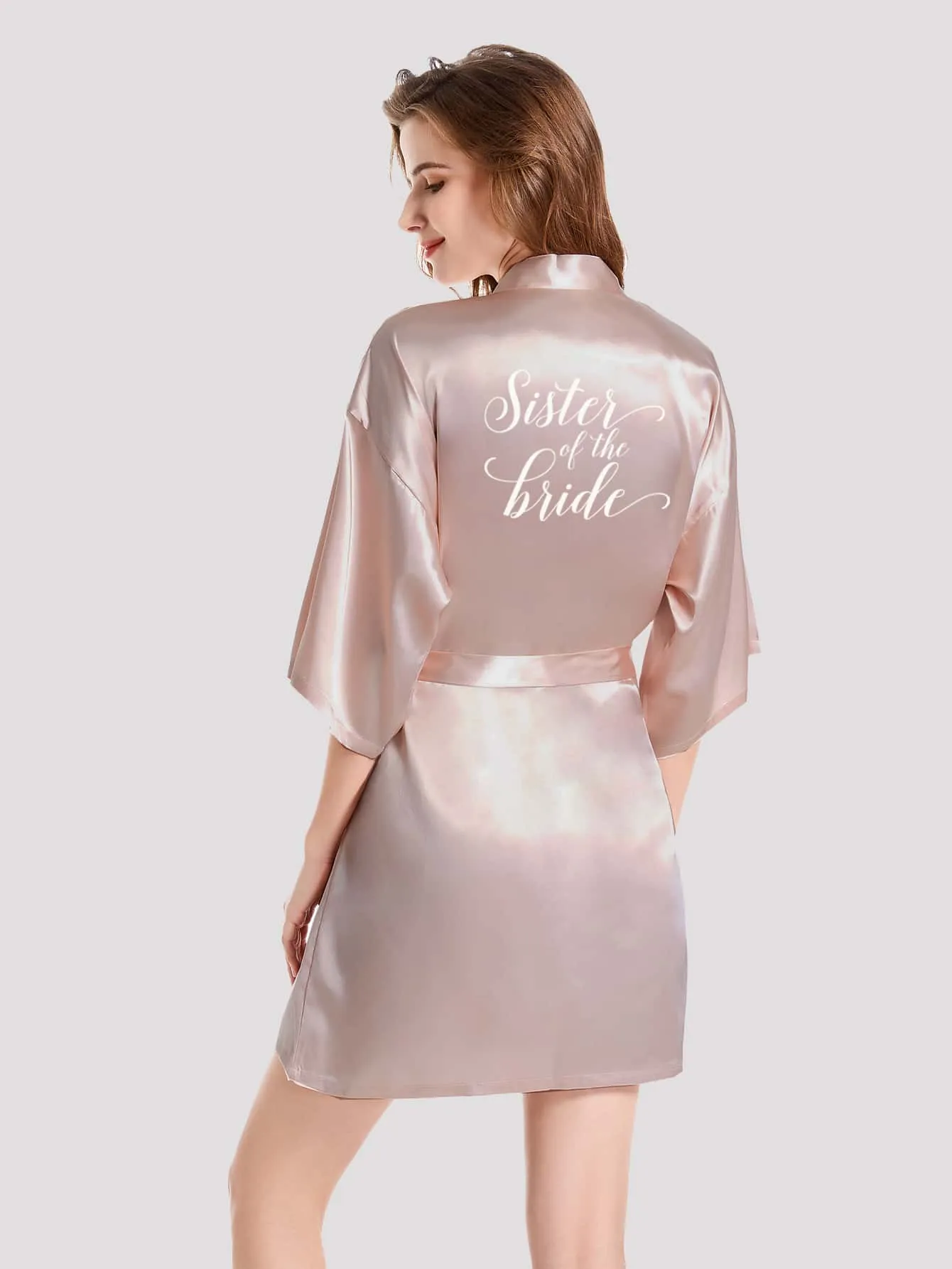 1pc Sister Of The Bride Hot Stamping Imitated Silk Short Robe