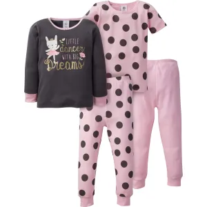 4-Piece Infant & Toddler Girls Bunny Snug Fit Cotton Pajamas