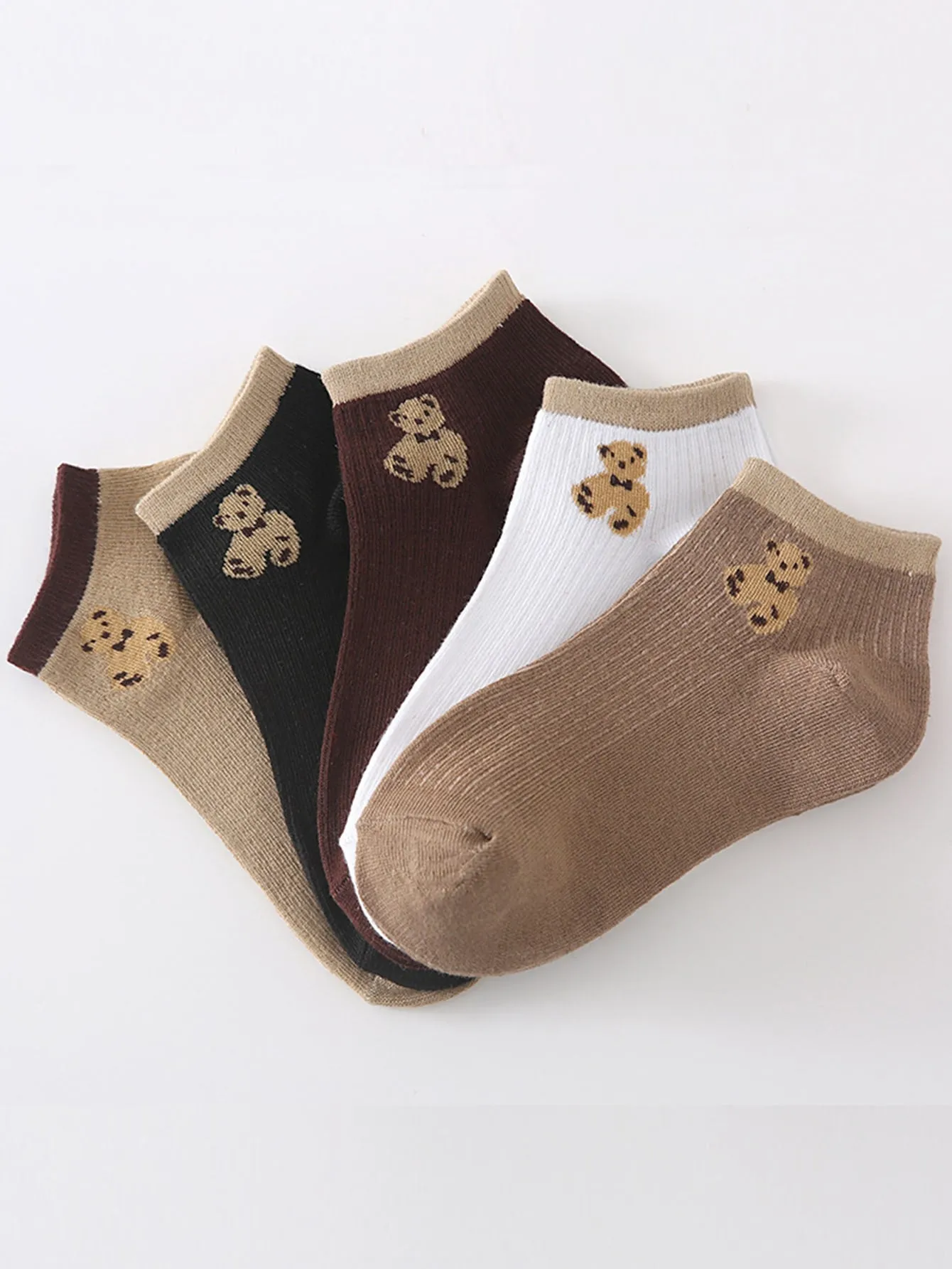 5pairs Cute Bear Ankle Socks for Women Fun Socks Funky Socks Novelty Socks