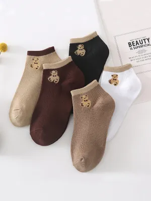 5pairs Cute Bear Ankle Socks for Women Fun Socks Funky Socks Novelty Socks