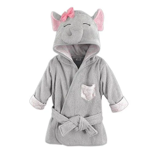 ANIMAL FACE HOODED BATHROBE - GREY ELEPHANT