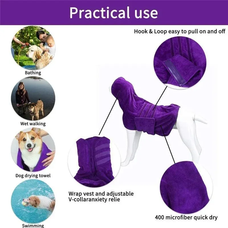 Anniepaw Dog Bathrobe Towel Bath Robe Pet Bathrobe Drying Coat Absorbent Towel For Large Medium Small Dog Super Fast Dry Soft Adjustable