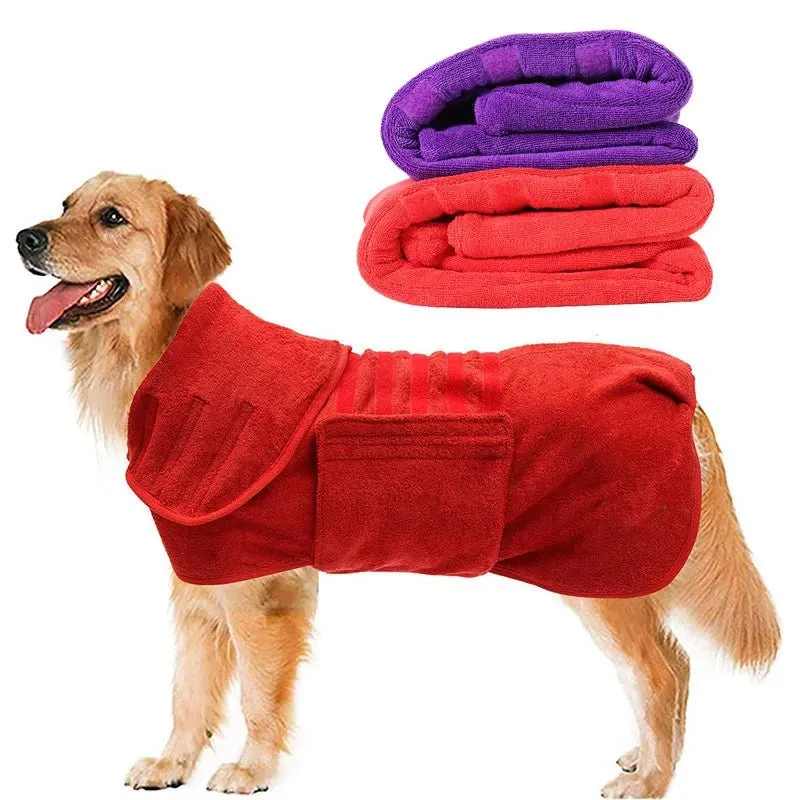 Anniepaw Dog Bathrobe Towel Bath Robe Pet Bathrobe Drying Coat Absorbent Towel For Large Medium Small Dog Super Fast Dry Soft Adjustable