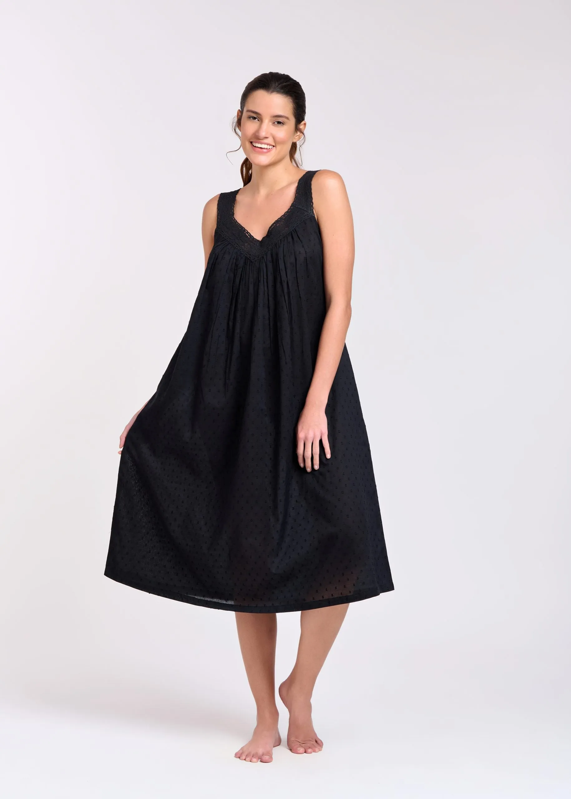 Arabella Black Hail Spot Lace V-Neck Nightie