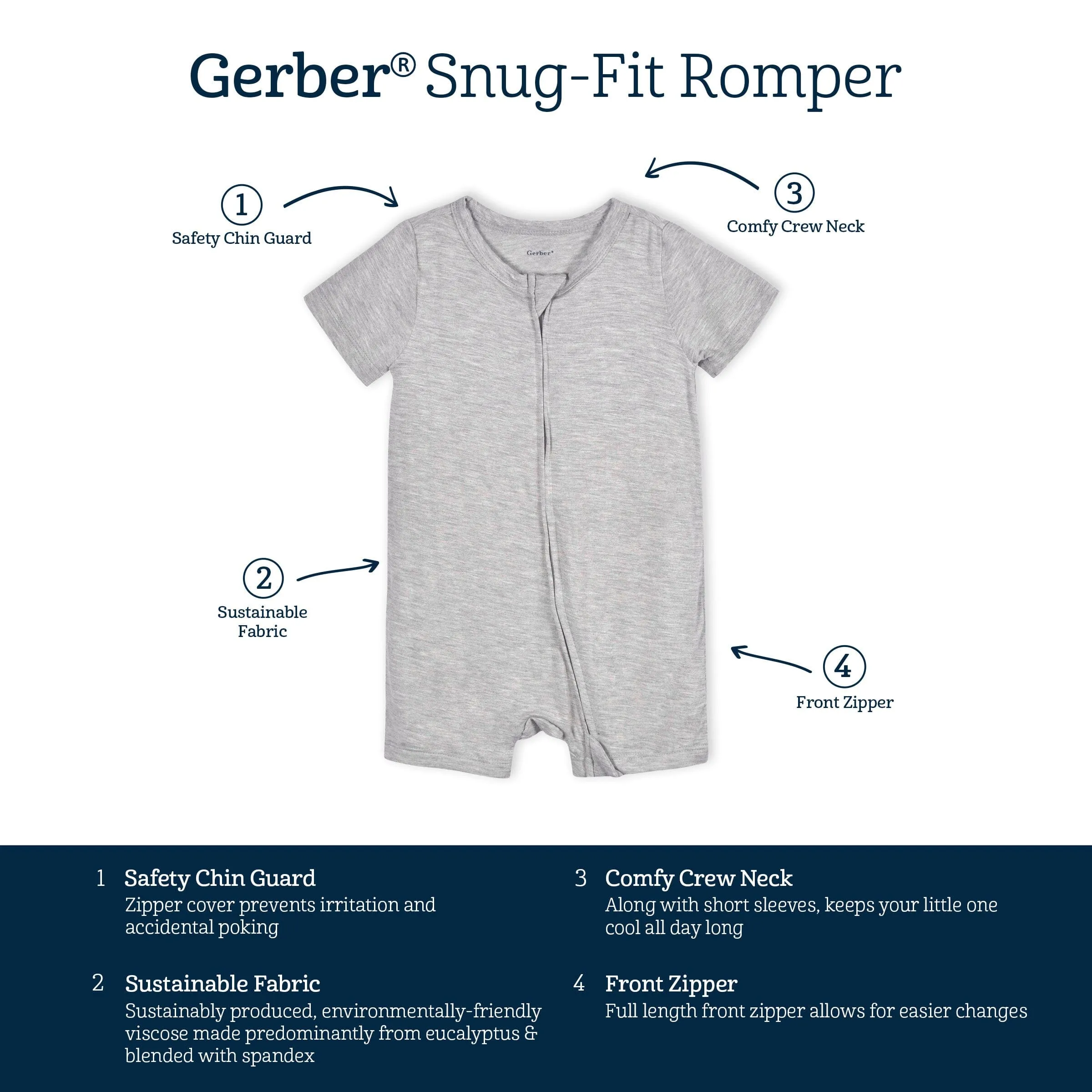 Baby Glacier Gray Buttery Soft Viscose Made from Eucalyptus Snug Fit Romper