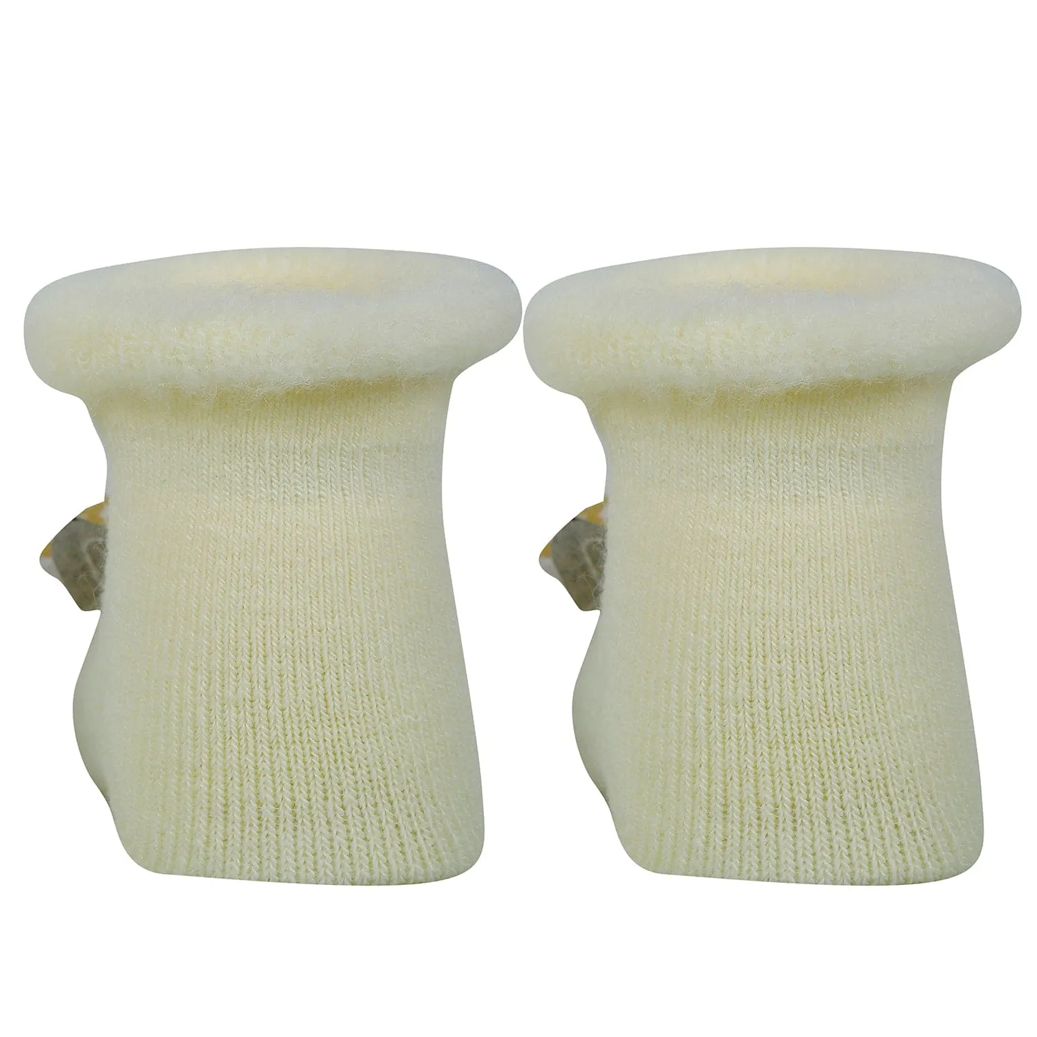 Baby Moo 3D Birdy Home Anti-Skid Socks Pack of 2 - Yellow, Cream