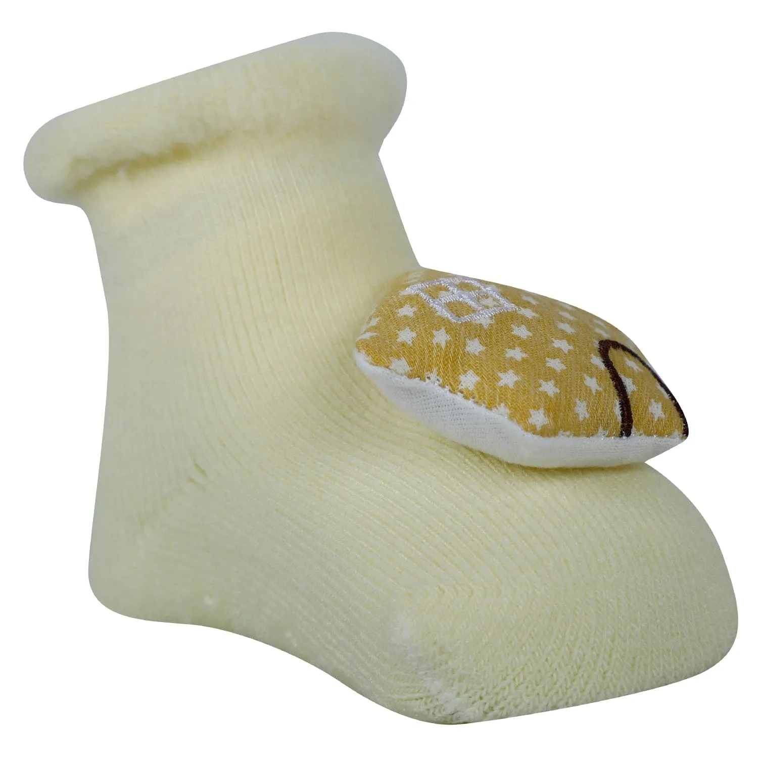 Baby Moo 3D Birdy Home Anti-Skid Socks Pack of 2 - Yellow, Cream