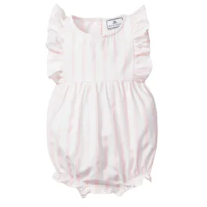 Baby's Twill Stripe Ruffled Romper in Pink and White Stripe