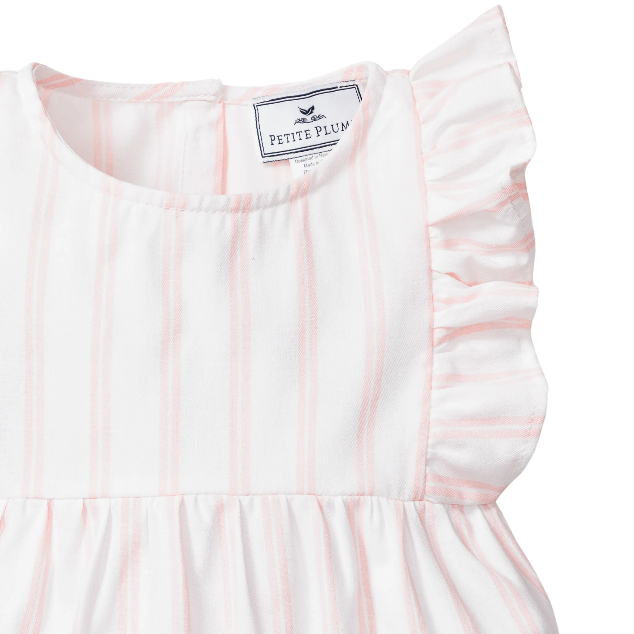 Baby's Twill Stripe Ruffled Romper in Pink and White Stripe