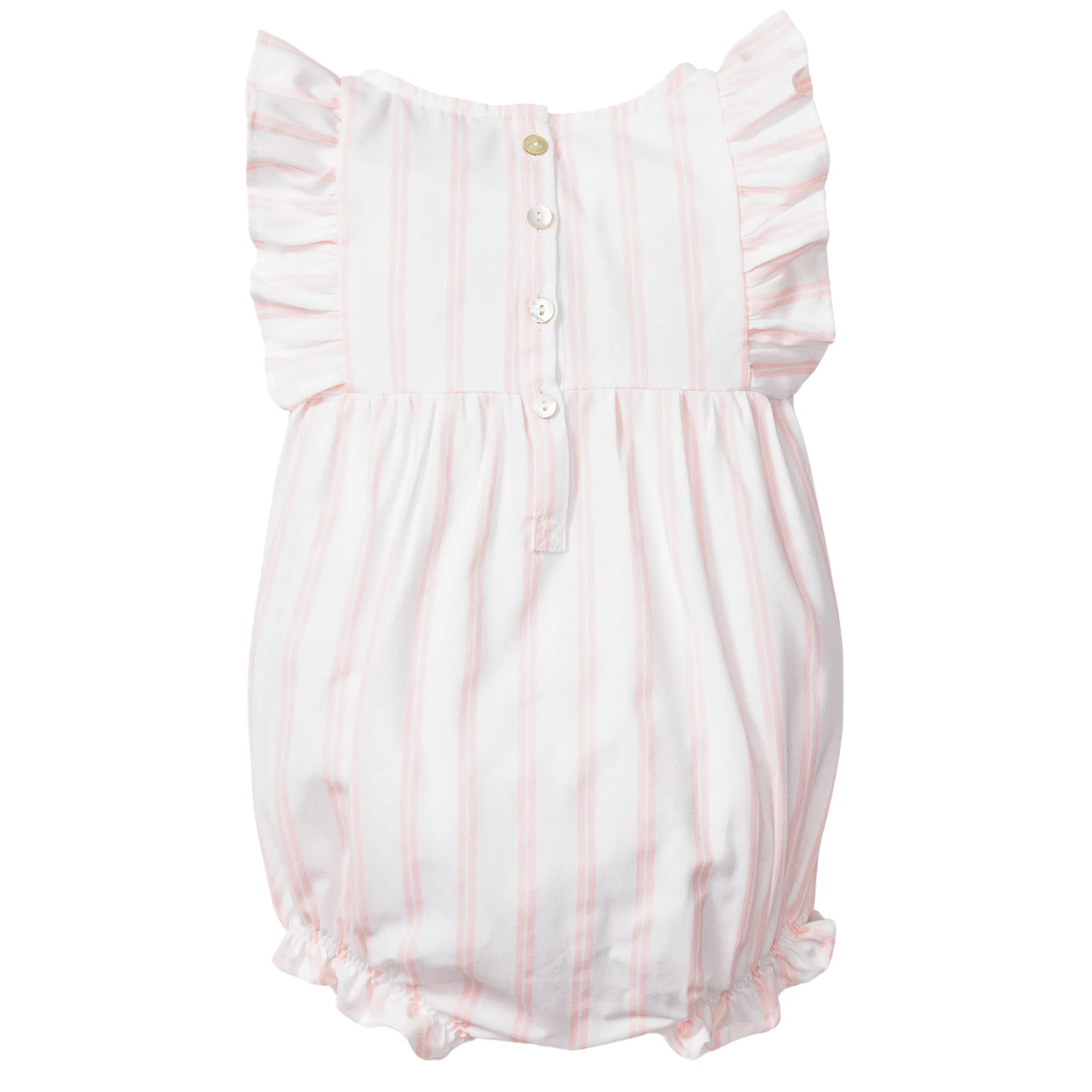 Baby's Twill Stripe Ruffled Romper in Pink and White Stripe