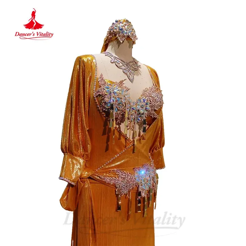 Belly Dancing Suit Customized Luxury Rhinestone Bra Comfortable Robe AB Stones Belt 3pcs Oriental Dance Performance Costumes