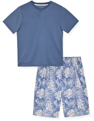 Boys 2-Piece Short-Sleeve Jersey Pajama Printed Shorts Set- Tropical.