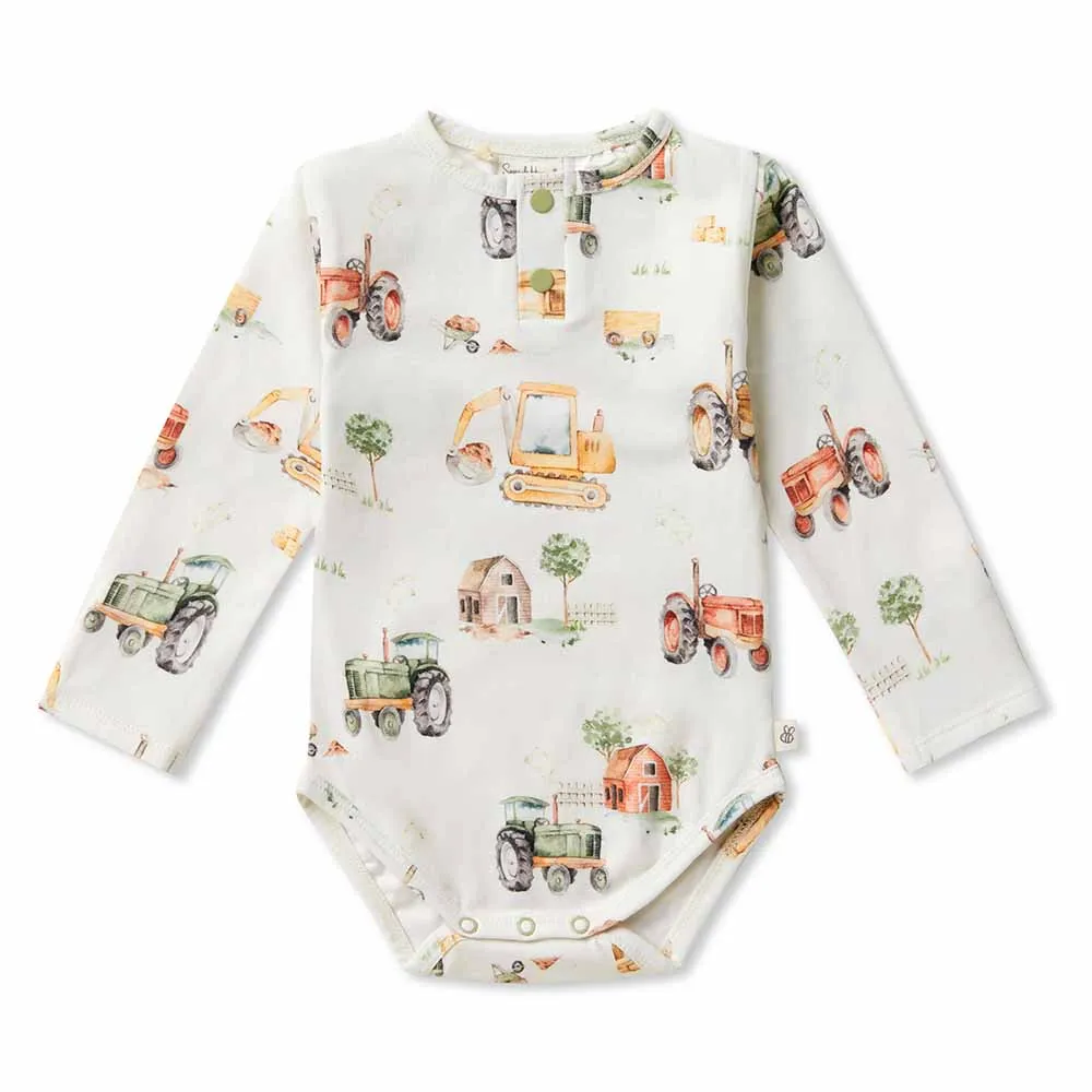 Boy's Organic-cotton Diggers & Tractors Bodysuit (long-sleeved)