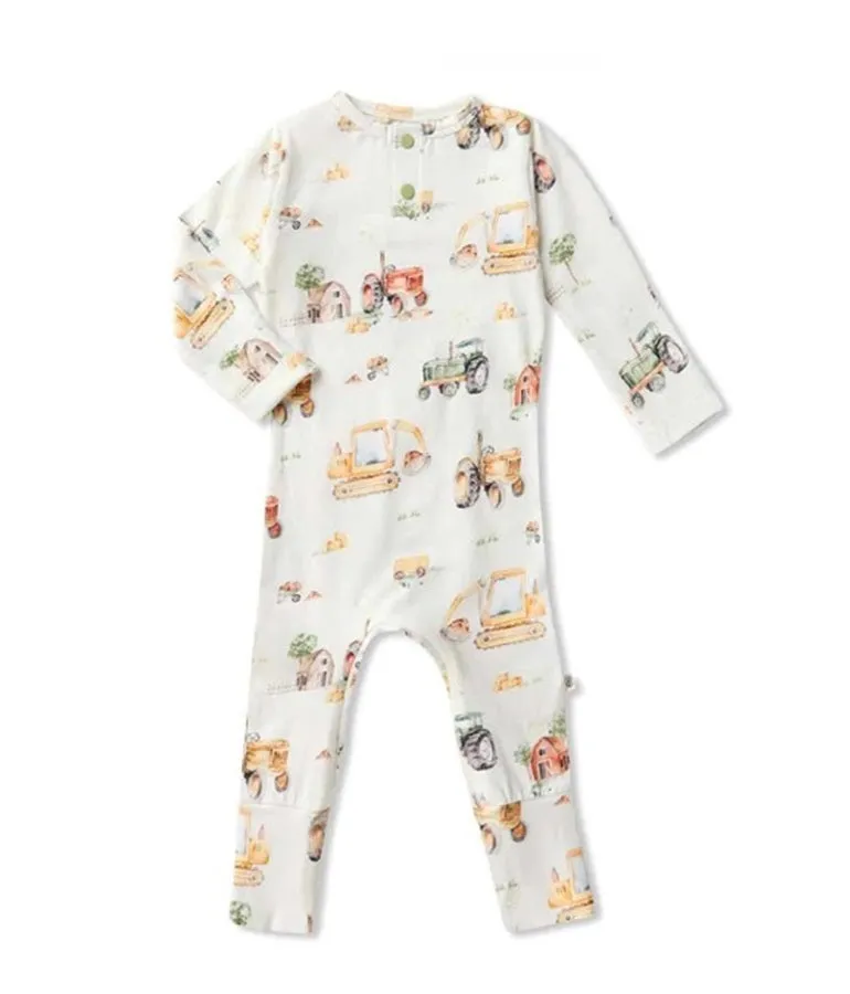 Boy's Organic-cotton Diggers & Tractors Growsuit