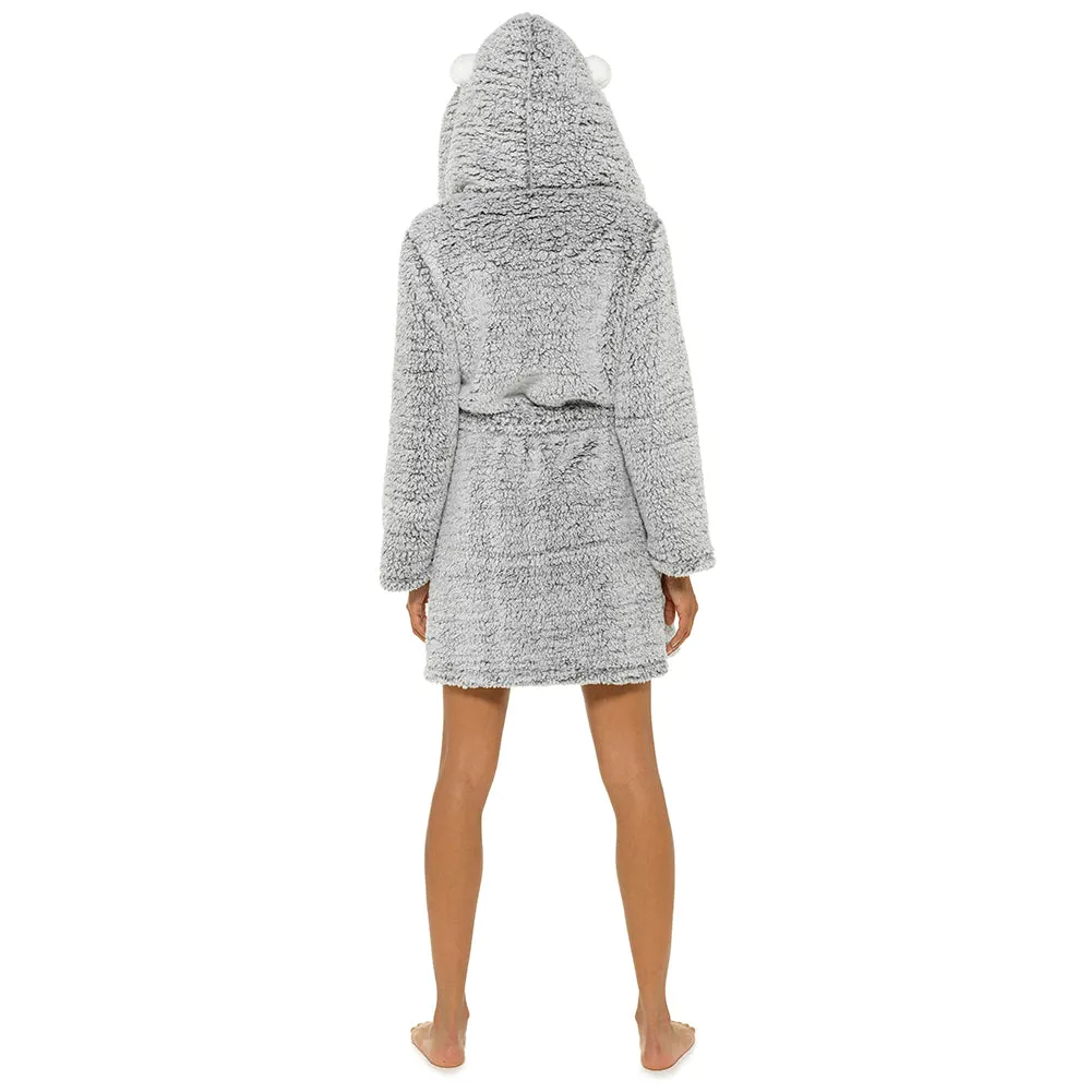 Bras & Honey Womens Luxury Knee Length Hooded Bathrobe Charcoal