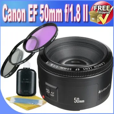 Canon EF 50mm f/1.8 II Camera Lens   52mm 3 Piece Professional Filter Kit   Lens & Camera Cleaning Kit Bundle