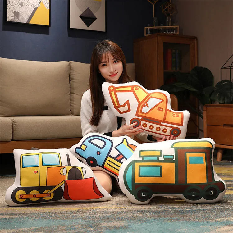 Cartoon Stuffed Vehicle Pillow | Bulldozer