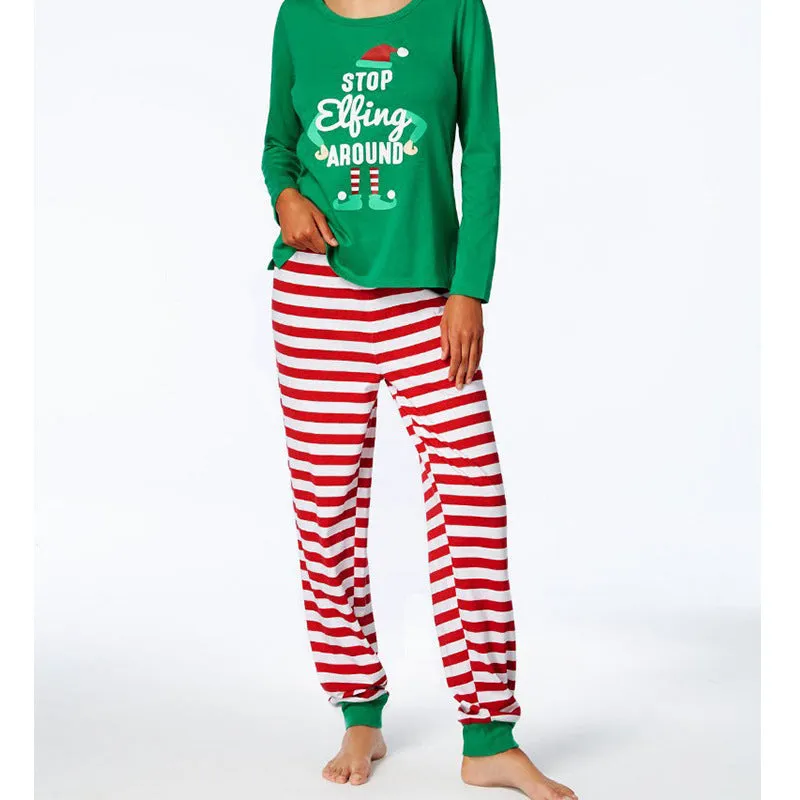 Christmas ELF Print Striped Family Matching Pajamas Set