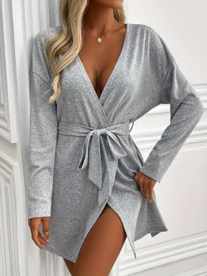 Cozy Long Sleeve Night Robe - Soft, Plush, and Warm Sleepwear with Adjustable Belt for Women - Perfect Loungewear for Relaxation and Sleeping Comfort