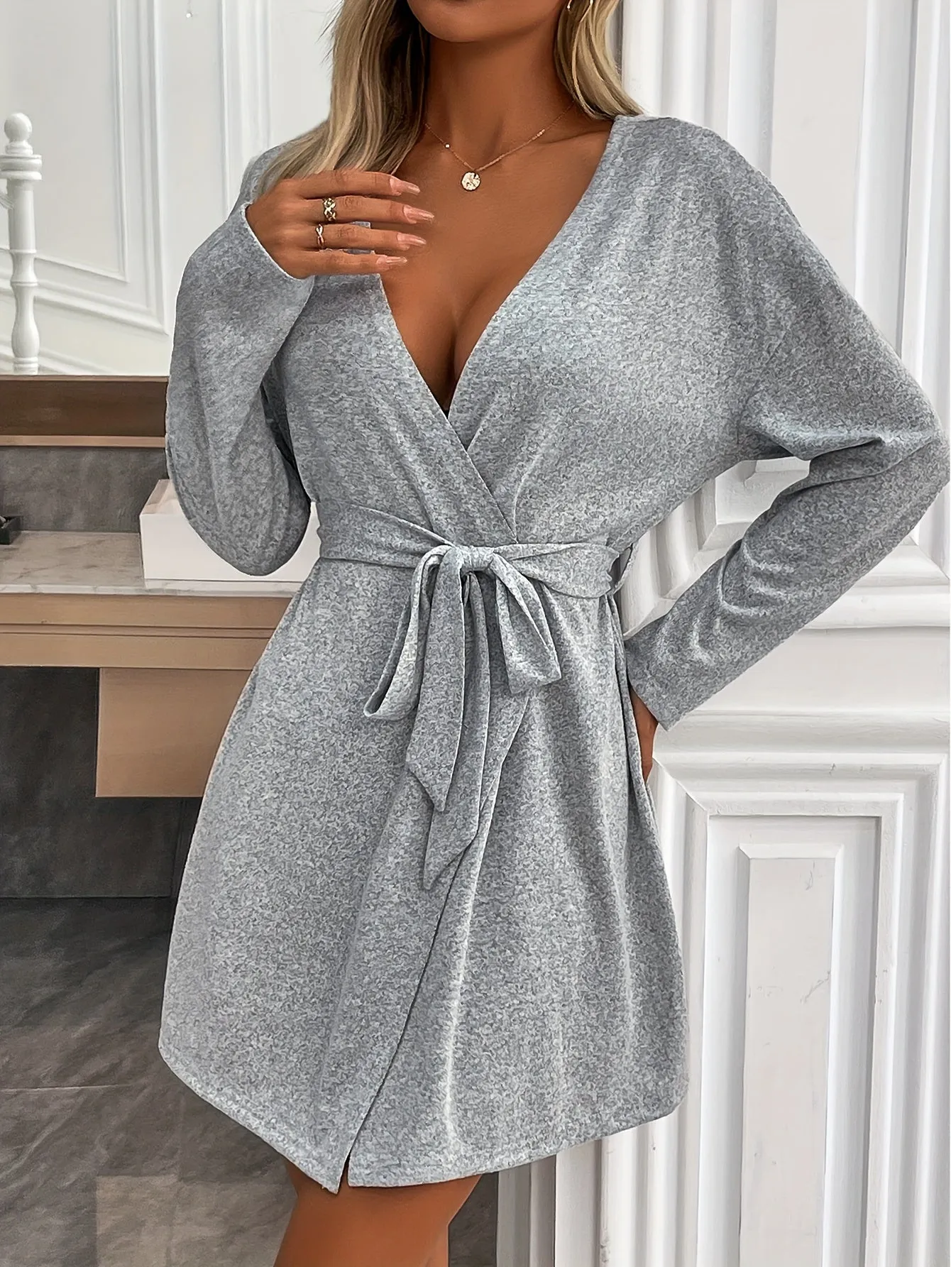 Cozy Long Sleeve Night Robe - Soft, Plush, and Warm Sleepwear with Adjustable Belt for Women - Perfect Loungewear for Relaxation and Sleeping Comfort