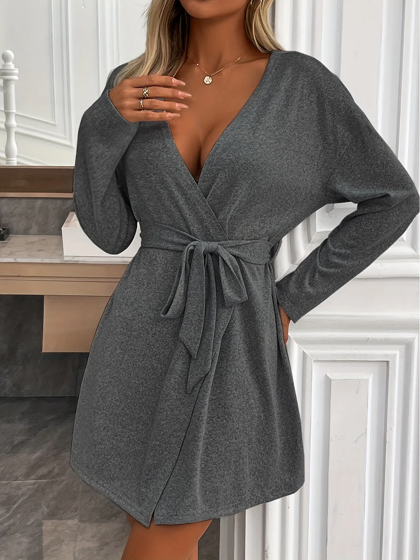 Cozy Long Sleeve Night Robe - Soft, Plush, and Warm Sleepwear with Adjustable Belt for Women - Perfect Loungewear for Relaxation and Sleeping Comfort