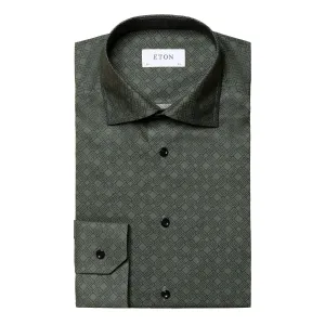 Dark Green Double E Logo Fine Print Twill Shirt