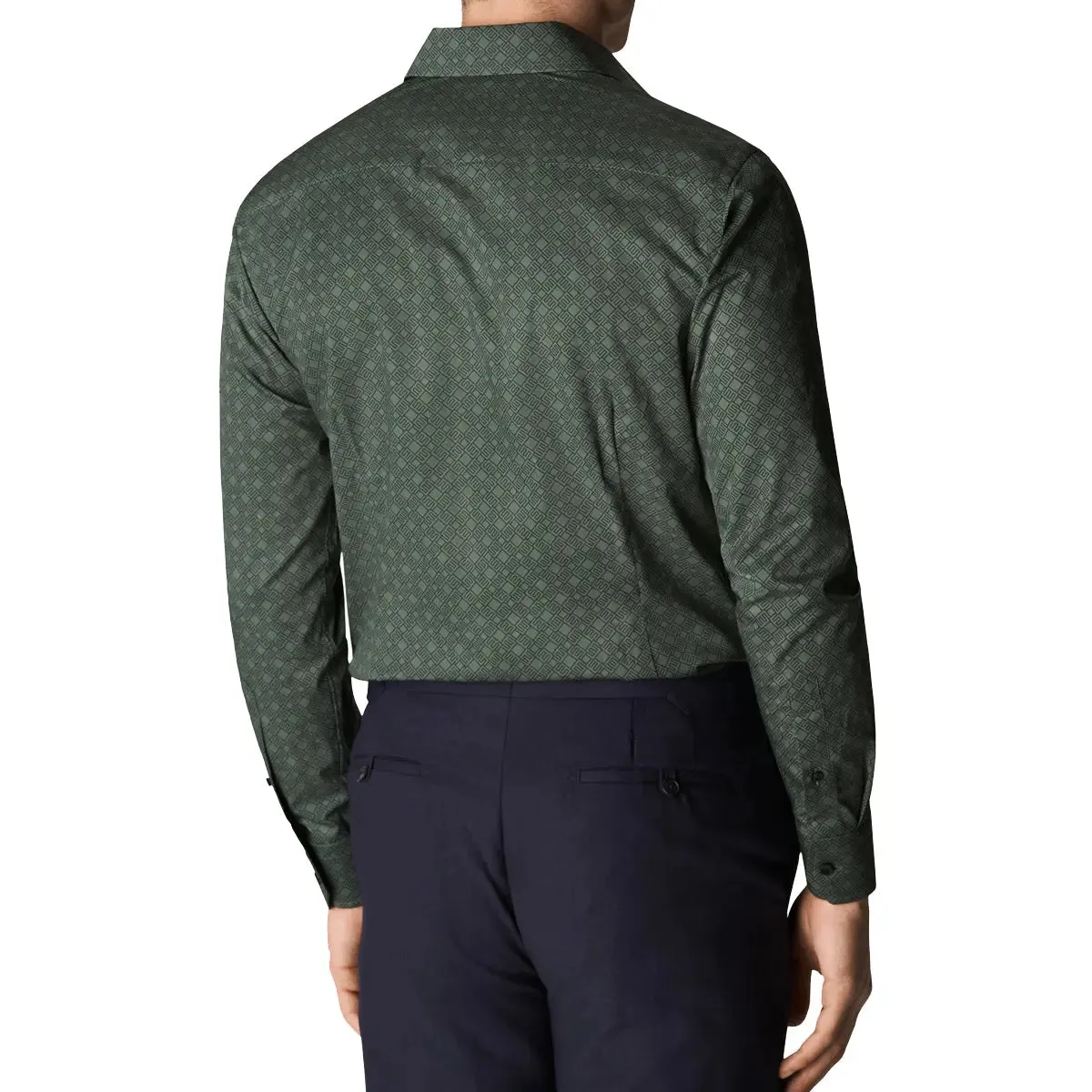 Dark Green Double E Logo Fine Print Twill Shirt