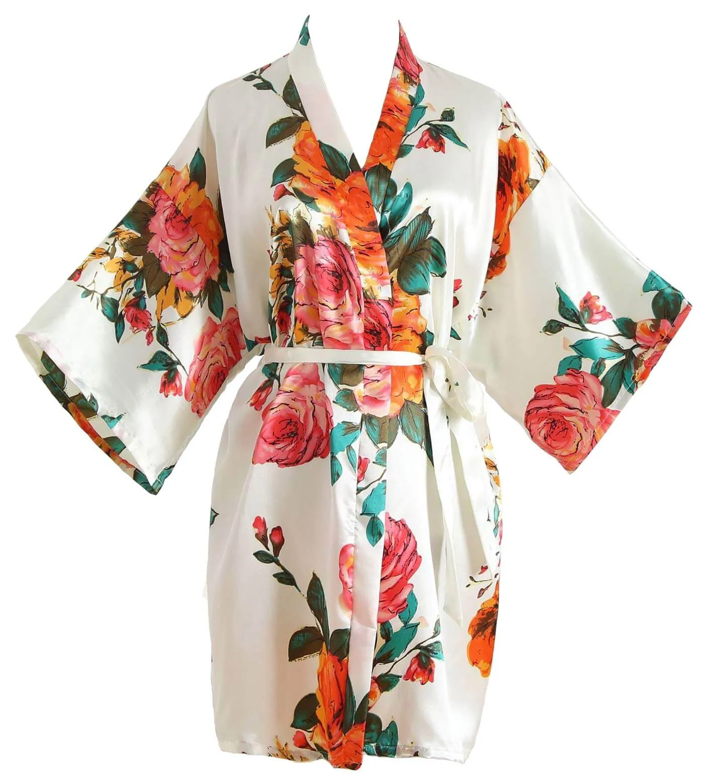 Ethereal Elegance: Peony Floral Silk Kimono Robe