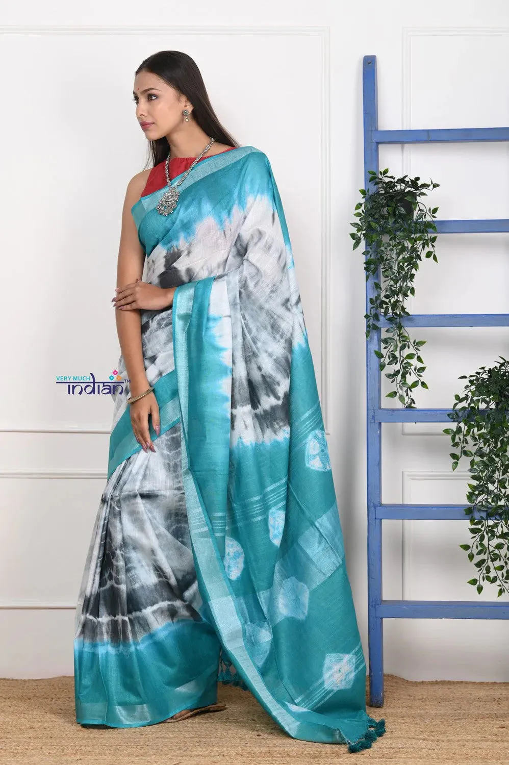 EXCLUSIVE! Handmade Tie and Dye Cotton Dark Sea Green Saree by Women Weavers