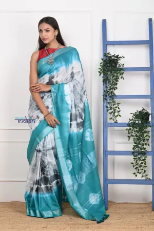 EXCLUSIVE! Handmade Tie and Dye Cotton Dark Sea Green Saree by Women Weavers