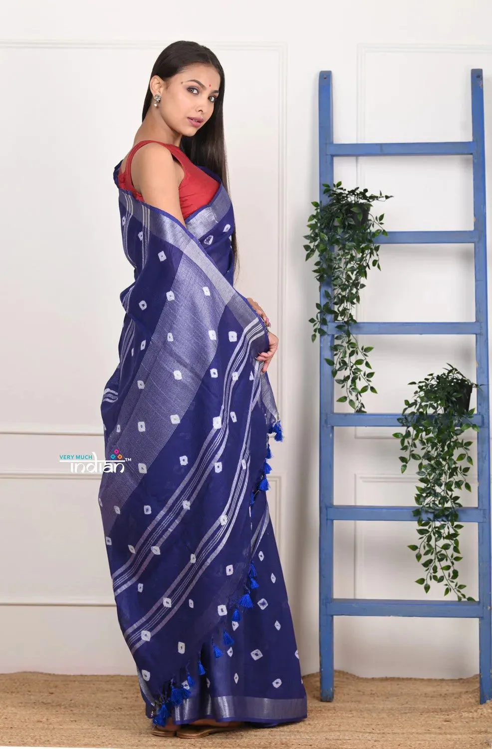 EXCLUSIVE!  Handmade Tie and Dye Cotton Purple Saree By Women Weavers