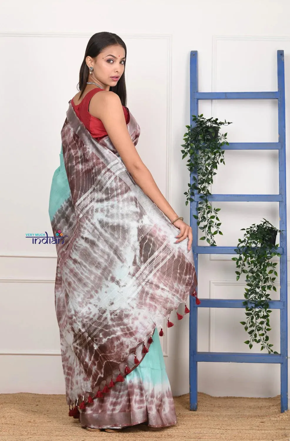 EXCLUSIVE! Handmade Tie and Dye Cotton Sea Green Saree By Women Weavers