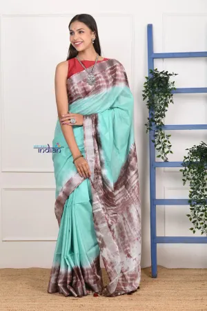 EXCLUSIVE! Handmade Tie and Dye Cotton Sea Green Saree By Women Weavers