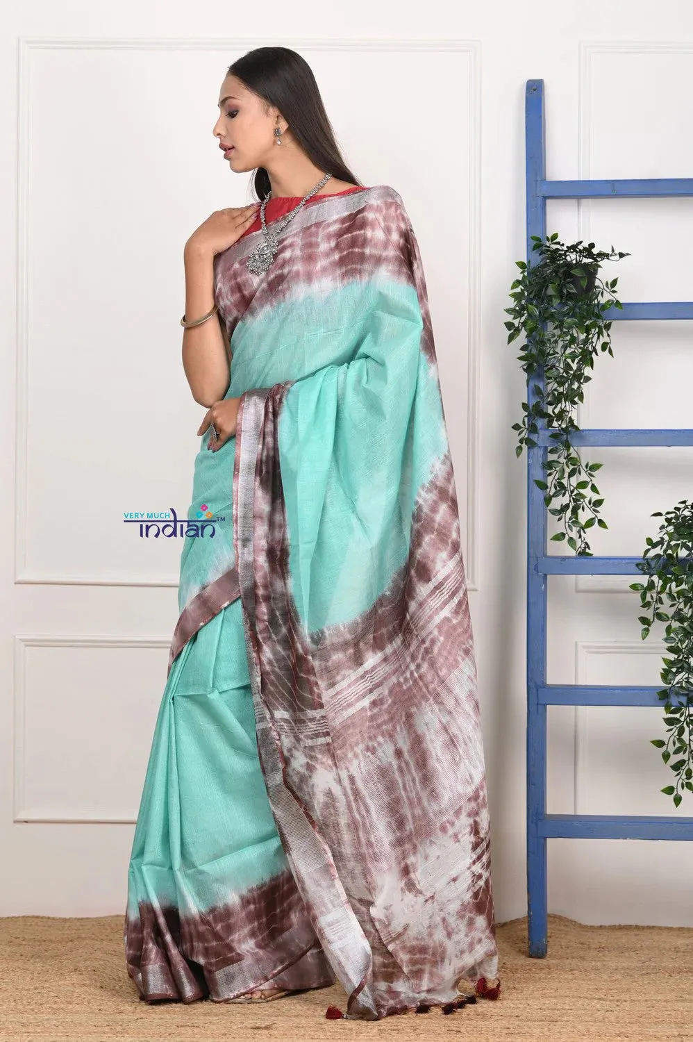 EXCLUSIVE! Handmade Tie and Dye Cotton Sea Green Saree By Women Weavers