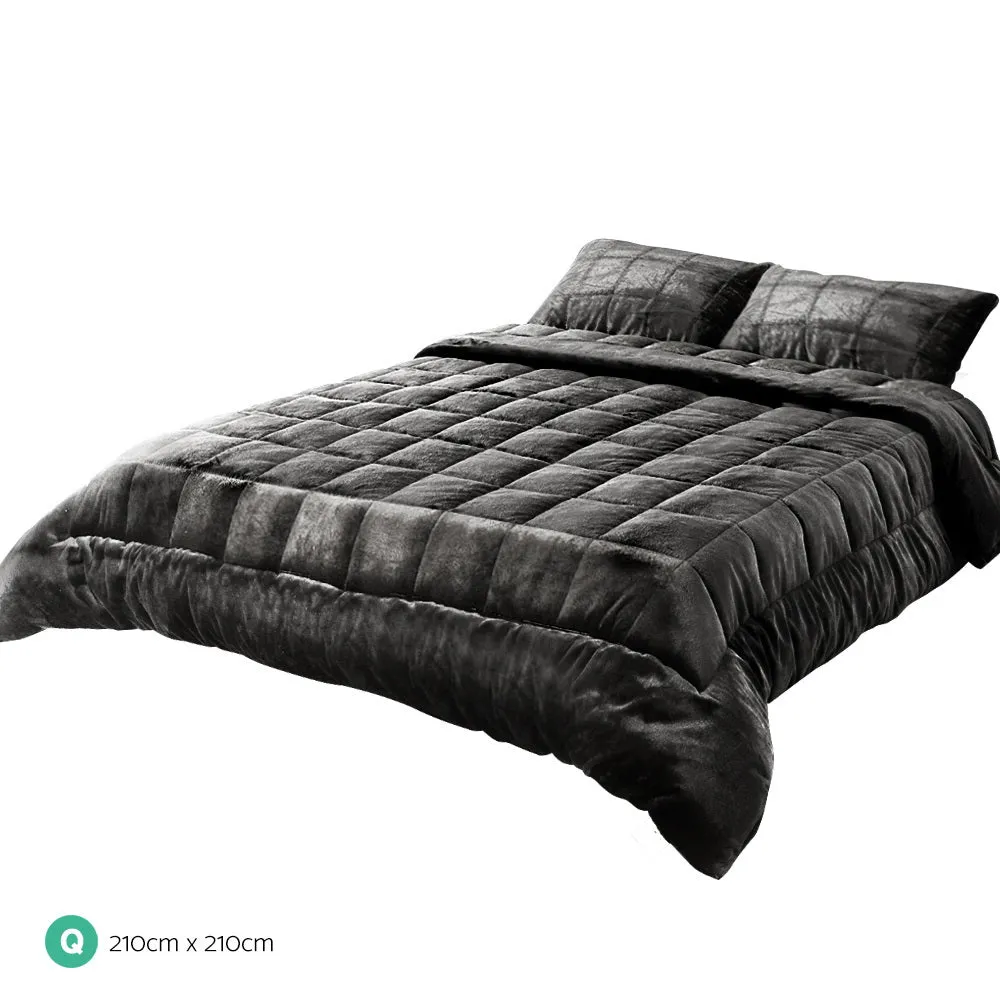 Faux Mink Quilt Comforter Throw Blanket Doona Charcoal Queen