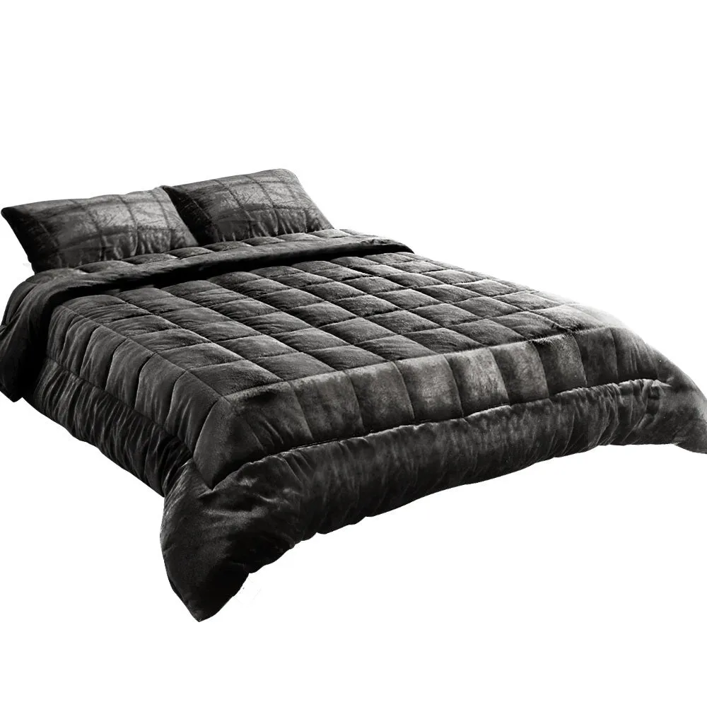 Faux Mink Quilt Comforter Throw Blanket Doona Charcoal Queen