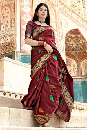 Floral Weaving Maroon Banarasi Silk Traditional Saree