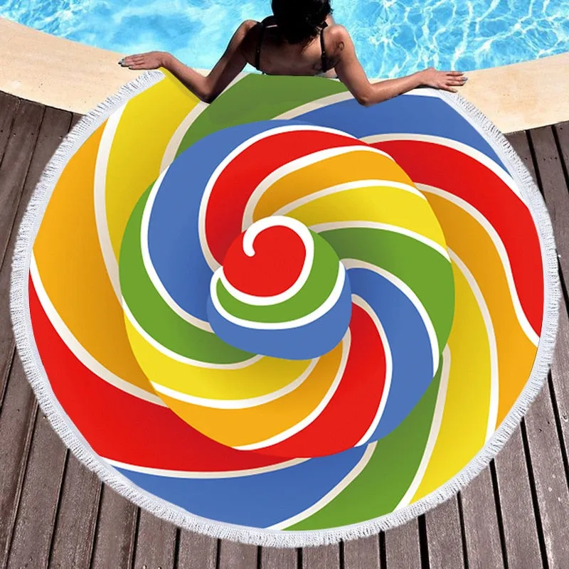 Fruit Summer Watermelon Orange Kiwi Beach Bath Towel Round Sea Blanket Kawaii Yoga Carpet Picnic Mat Absorbent Manteau Cloak