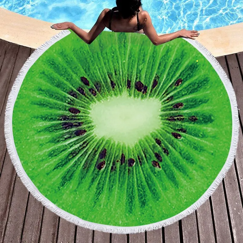 Fruit Summer Watermelon Orange Kiwi Beach Bath Towel Round Sea Blanket Kawaii Yoga Carpet Picnic Mat Absorbent Manteau Cloak