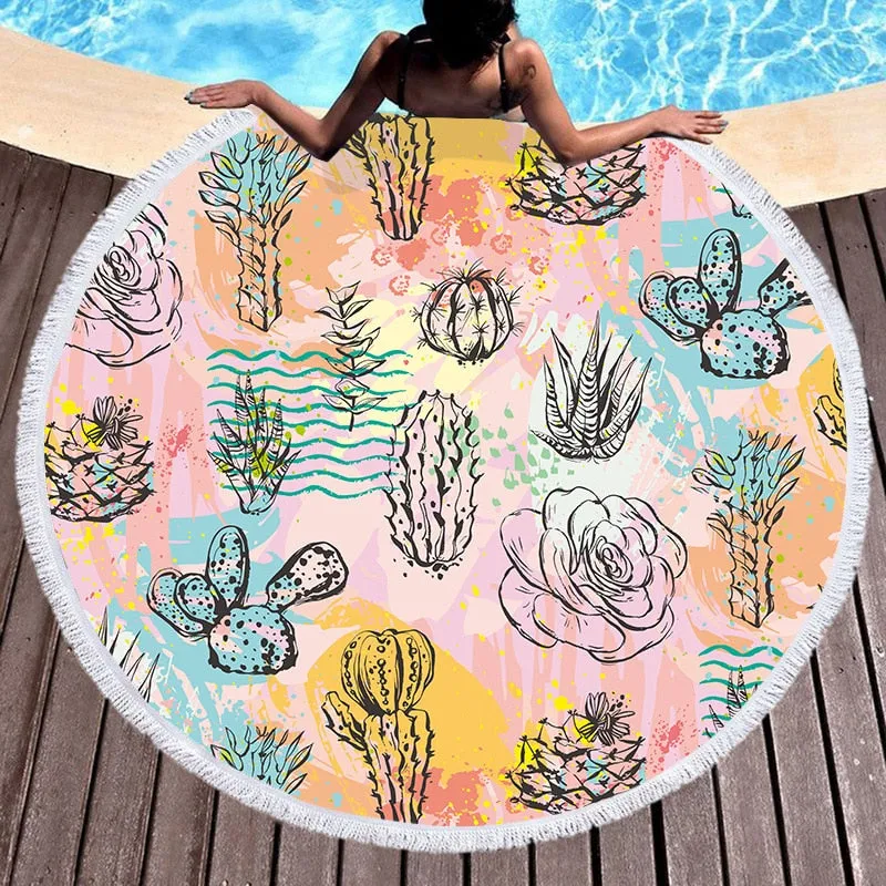 Fruit Summer Watermelon Orange Kiwi Beach Bath Towel Round Sea Blanket Kawaii Yoga Carpet Picnic Mat Absorbent Manteau Cloak