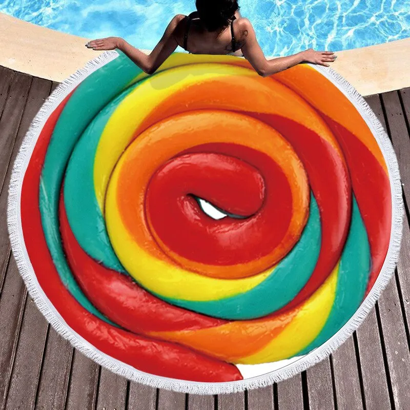 Fruit Summer Watermelon Orange Kiwi Beach Bath Towel Round Sea Blanket Kawaii Yoga Carpet Picnic Mat Absorbent Manteau Cloak