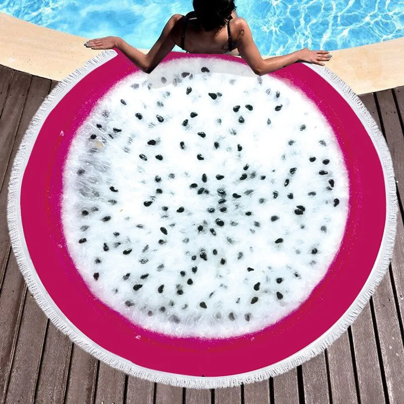 Fruit Summer Watermelon Orange Kiwi Beach Bath Towel Round Sea Blanket Kawaii Yoga Carpet Picnic Mat Absorbent Manteau Cloak